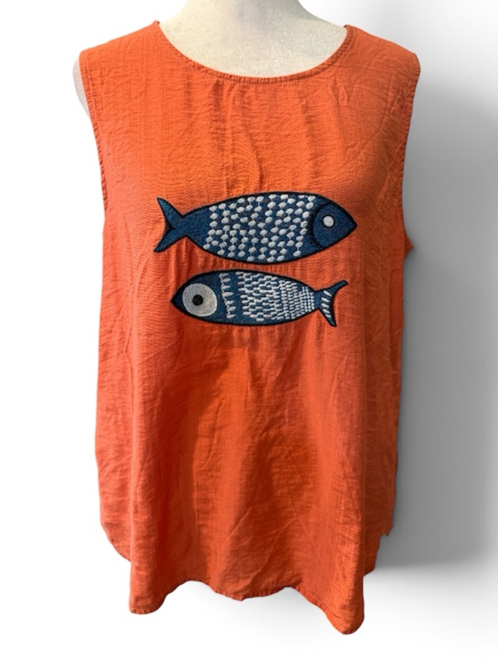 H&M Orange Cotton Fish Embroidered Sleeveless Tank Top Size M